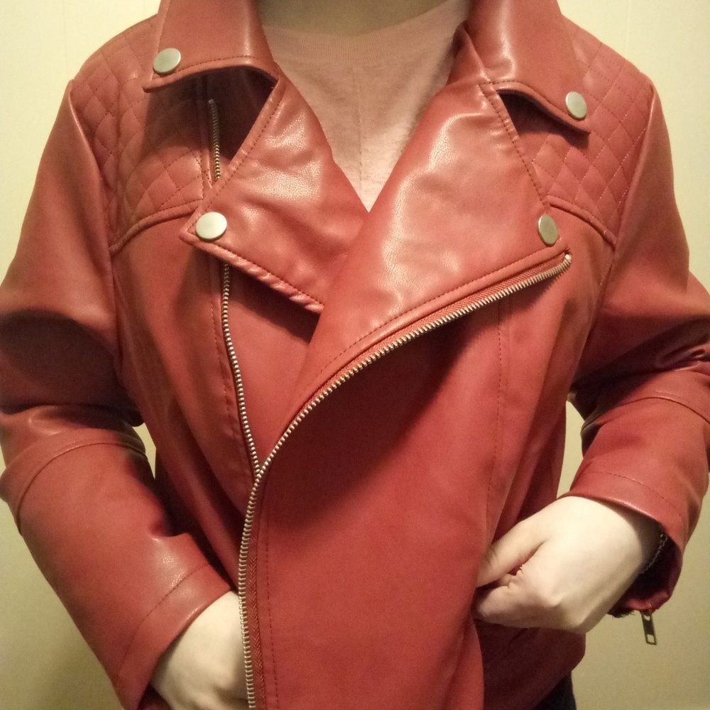 Faux Leather Dusty Red Bomber Jacket. FREE GIFT!